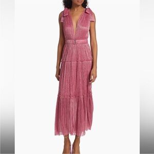 Sabina Musáyev Pink Women's Helena Metallic Tiered Maxi Dress Size Medium